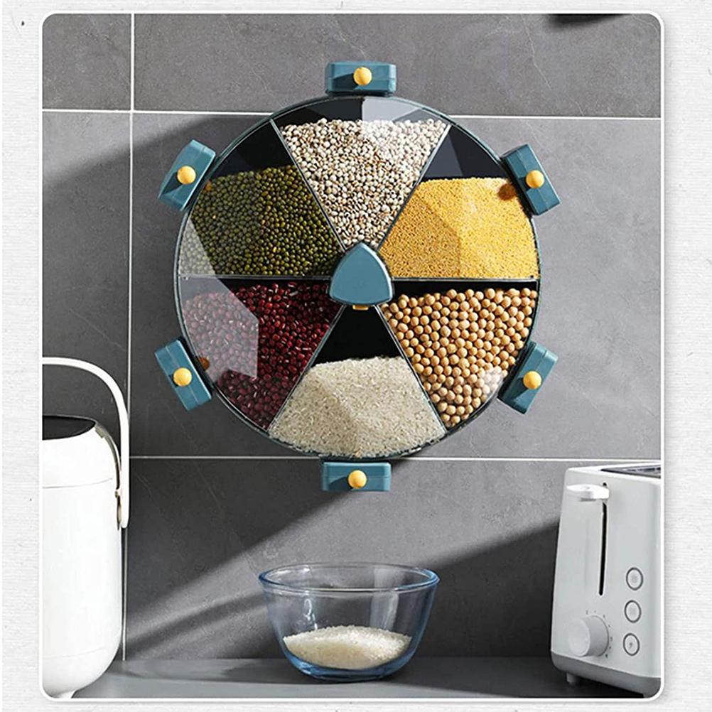 Wall-Mounted Grain Dispenser Compartments Dry Food Dispenser Rotating Cereal For Kitchen Gadget - Bp Goodz