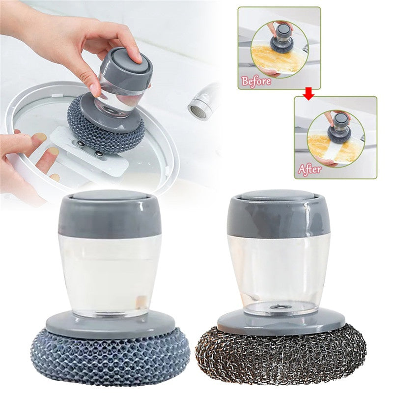 Kitchen Soap Dispensing Palm Brush Cleaner Push-type Brush Kitchen Detergent Tools - Bp Goodz