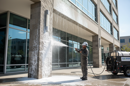 Pressure Washing in Action - Professional Building Exterior Cleaning