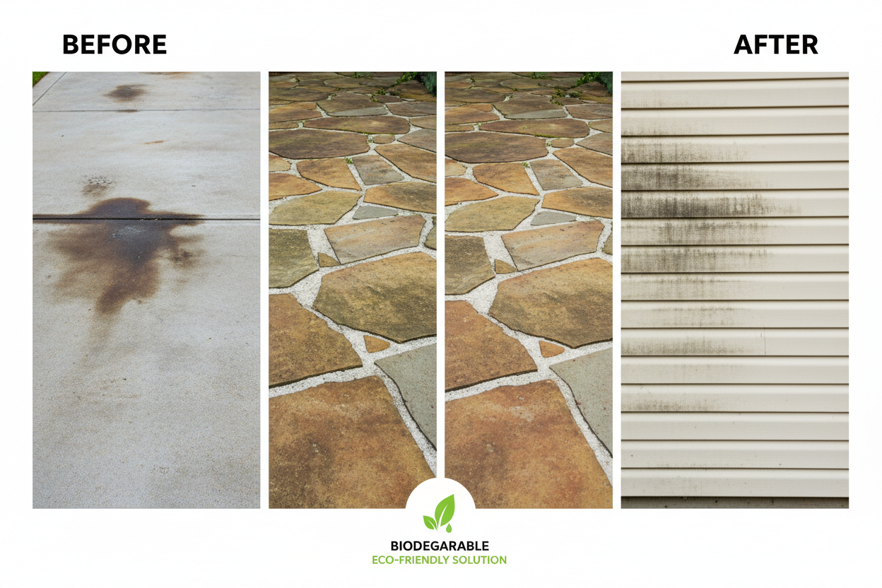 Before and After Results - Multi-Surface Cleaning on Driveways and Patios