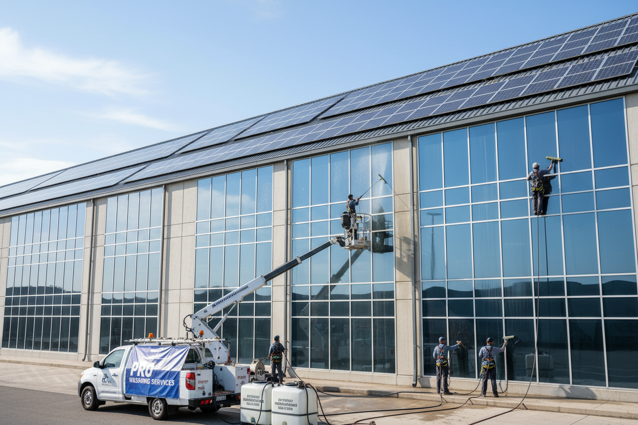 Large-Scale Commercial Facility Cleaning - Solar Panels and Windows